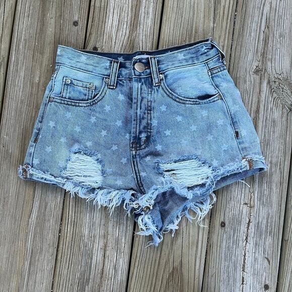 Superdown Kenzie Star Denim Shorts Light Blue Wash Size 24 - Picture 5 of 13